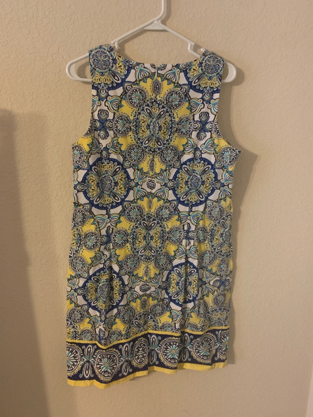 London Style Yellow, Navy & Teal Medallion Shift Dress - Picture 5 of 8